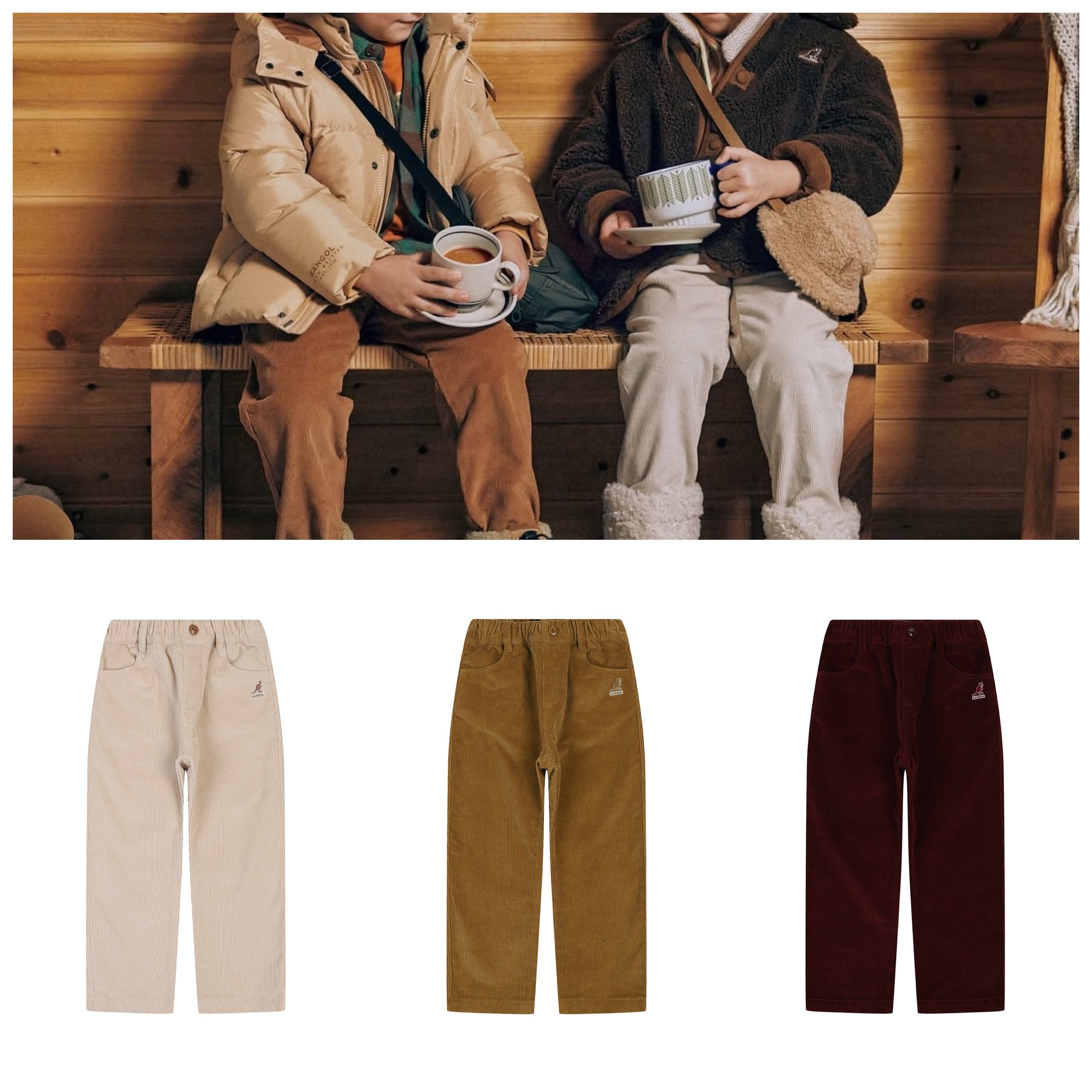 100-155码出口韩秋冬款男女童中大童三色条绒休闲百搭长裤