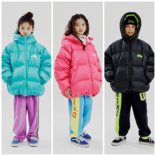 鹅绒120-170码出口韩冬男女童三色连帽纯色洋气保暖亲子鹅绒服