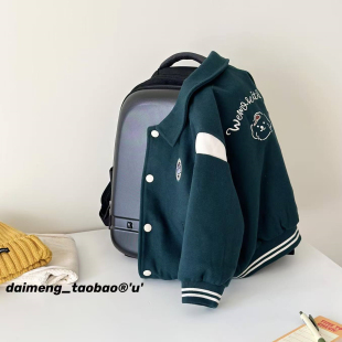 不打折100-150码出口韩冬男女童绿色拼色卡通夹棉棒球服棉服外套