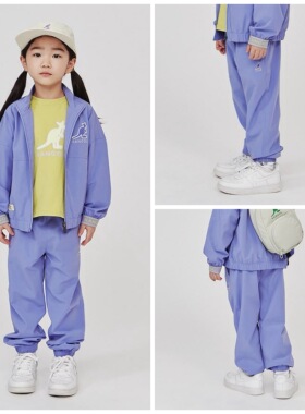 包邮！不打折110-155码出口春夏款男女童紫色松紧腰纯色速干长裤