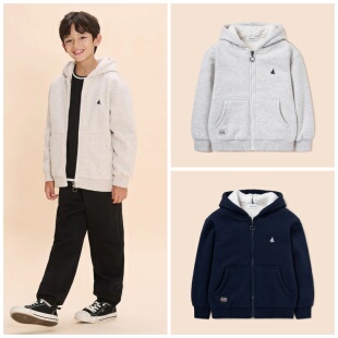 110-150码出口韩冬款男女童两色加绒保暖厚实拉链连帽卫衣外套