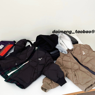 100-155码出口韩冬款男女童中大童两色菱格纯色保暖连帽羽绒服