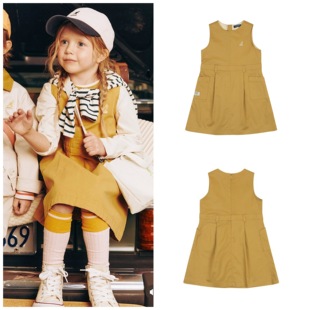 110-155码出口韩春款女童中大童黄色圆领洋气百搭背心连衣裙