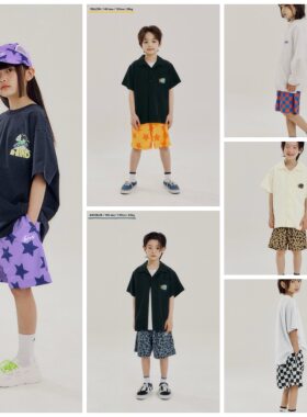 120-170码出口韩夏款男女童中大童多色多巴胺系列洋气短裤可亲子