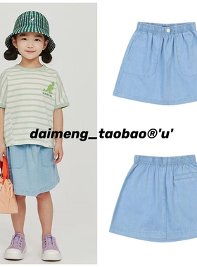 110-155码出口韩夏款女童中大童浅蓝色松紧腰柔软休闲牛仔半裙