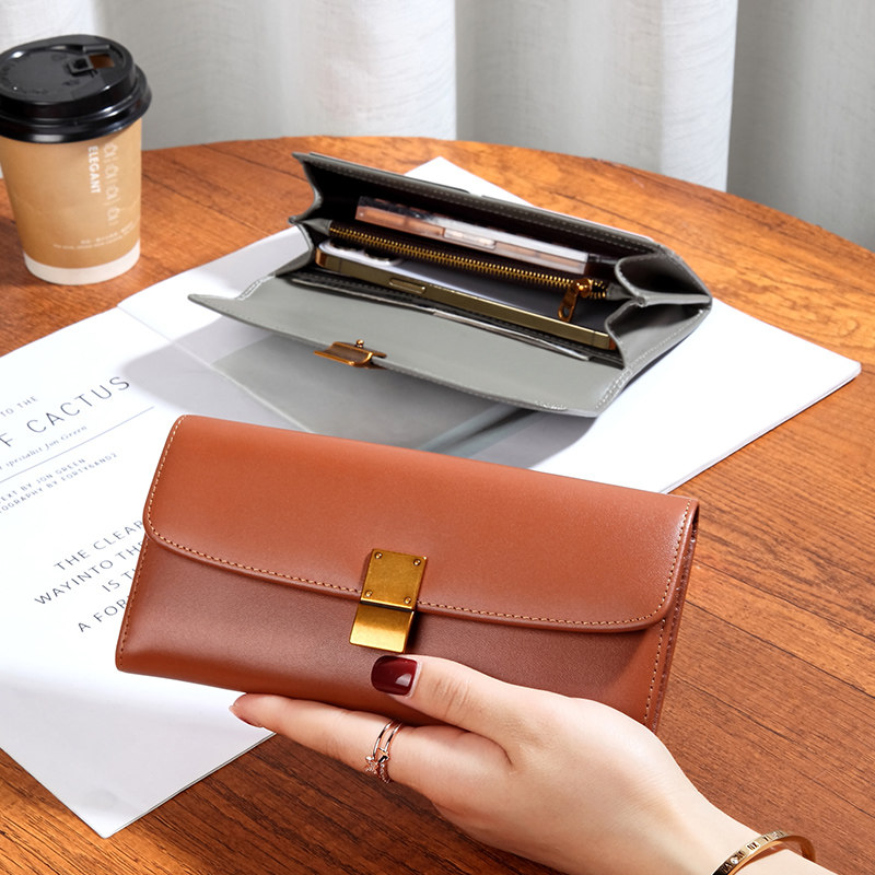 2025新款软牛皮大容量钱夹放手机高级质感真皮长款手拿钱包女时尚