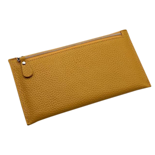 钱包女长款真皮薄软皮小众设计简约手机零钱包新款超薄黄色钱夹包
