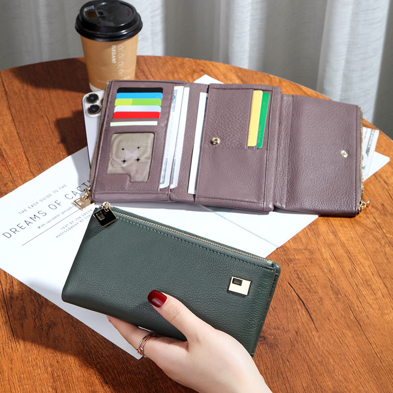 2024新款真皮软皮大容量多卡位零钱卡包纯牛皮三折长款钱包女轻便
