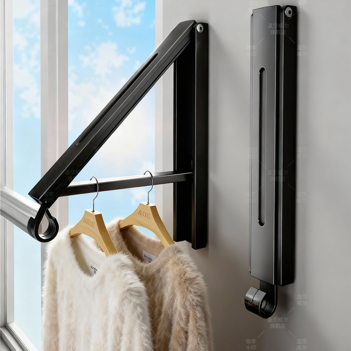 温莎壁挂式折叠晾衣架室内免打孔