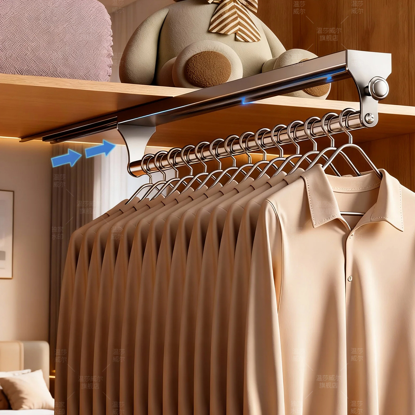 温莎不锈钢衣柜内拉伸挂衣裤架