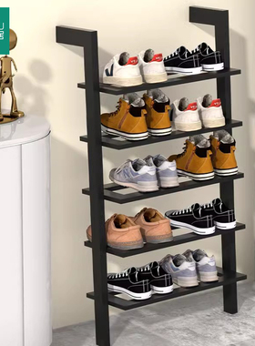 刀奴黑色进门鞋架玄关靠墙置物架多层简易家用门口拖鞋收纳架子