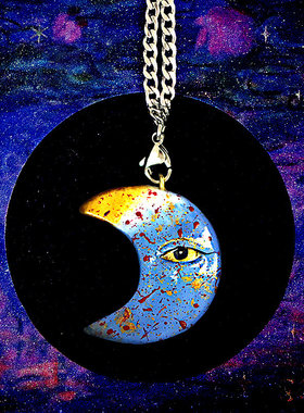 男女陶瓷手绘月亮项链手工饰品