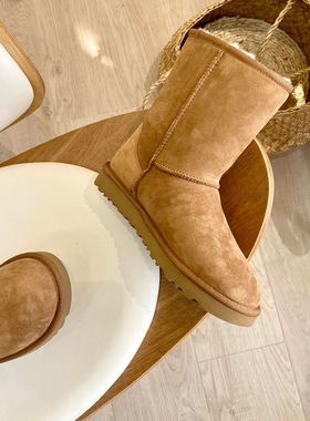 羊皮毛一体中筒雪地靴女加厚冬保暖平底防滑显瘦短靴真皮棉鞋5825