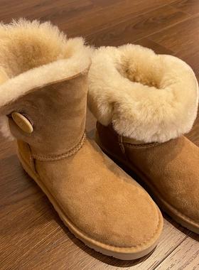 澳洲进口羊皮毛一体雪地靴女中筒一粒扣5803显瘦保暖棉靴冬季女棉