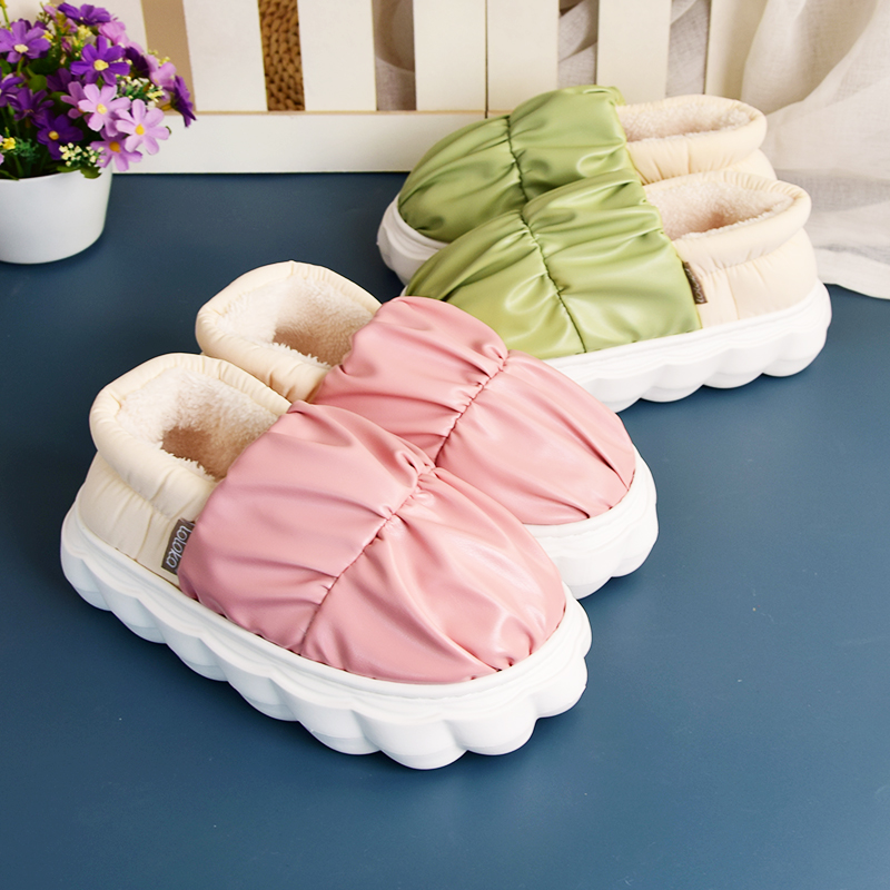 路路佳棉拖鞋冬季加厚情侣男女保暖居家室内外防滑地板厚底PU英伦