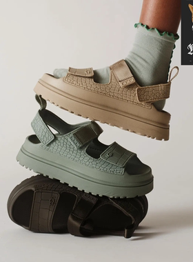 UGG GoldenGlow EMBOSSED 女士夏季新款鳄鱼皮厚底防磨一字拖鞋