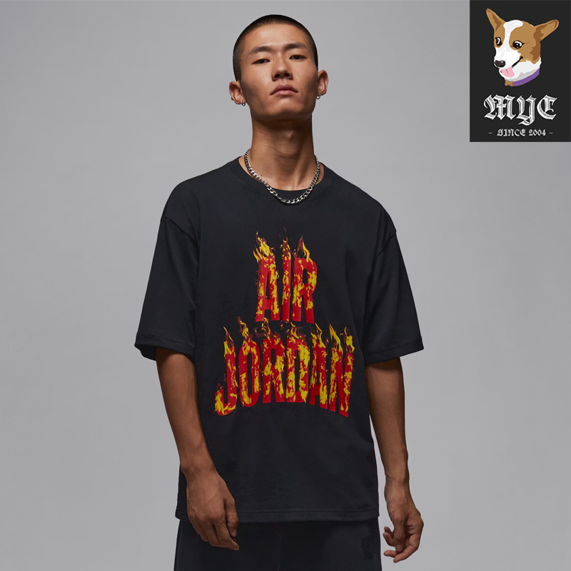 耐克NIKE Jordan AJ4 /5 男女火焰字母印花图案潮流短袖T恤IQ6957