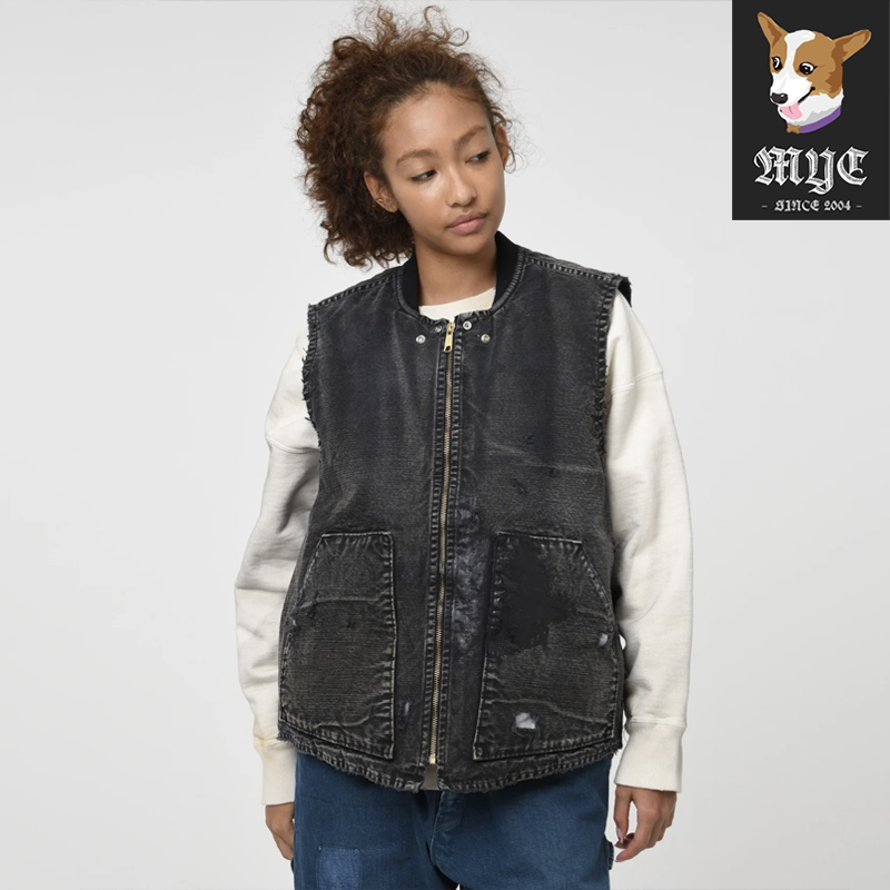 BOWWOW DUCK VEST AGED 黑色泼墨做旧牛仔马甲上衣 AW25