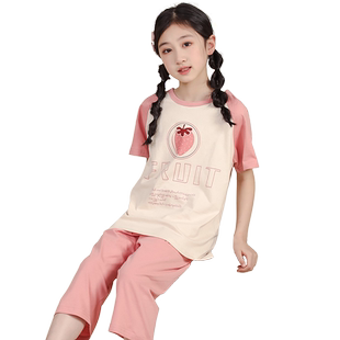 儿童睡衣女童家居服纯棉短袖宝宝薄款公主女孩空调服套装小孩夏季
