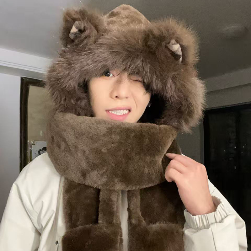 2025新款毛绒帽子围巾手套三件套