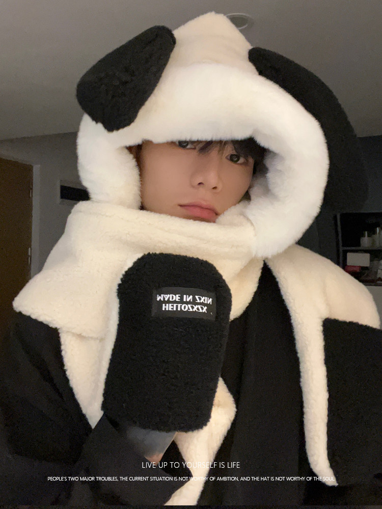 커플의 귀여운 파차 강아지 플러시 스카프 남자 겨울 따뜻한 장갑 모자 스카프 올인원 3 종 세트