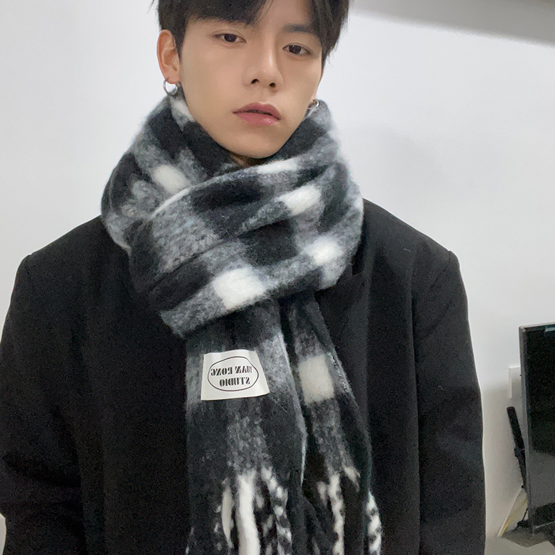秋冬韩版百搭格子男防寒保暖围巾