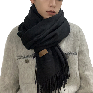 纯色围巾男冬季2023新款保暖仿羊绒百搭情侣高级感围脖护颈男款潮