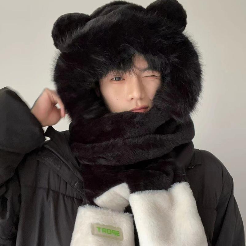 薇薇蜜桃黑白小浣熊猫帽子围巾