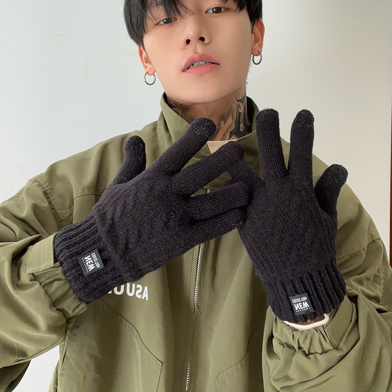 2025新款触屏加绒针织毛线手套男