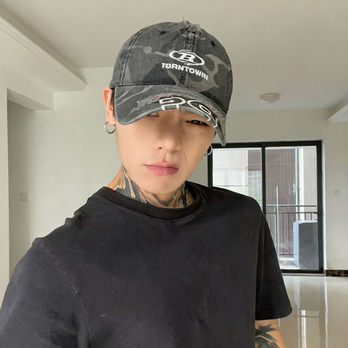 大头围男士美式复古迷彩棒球帽