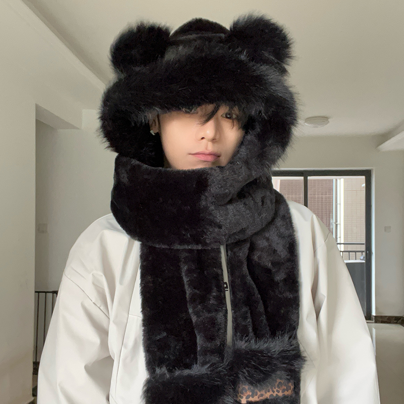 护耳2025新款韩版三件套保暖黑色