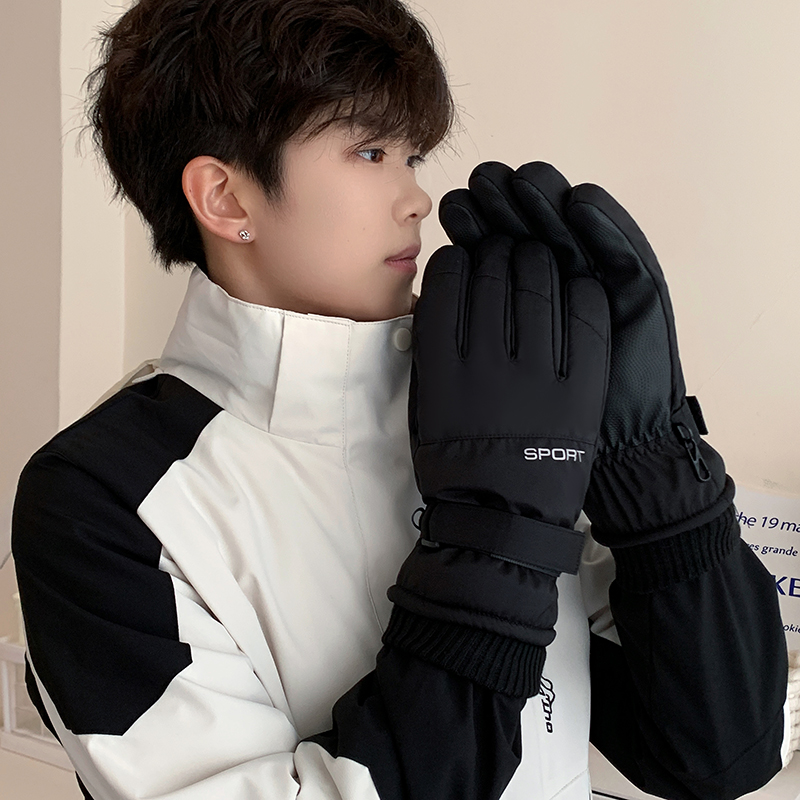 男五指手套恋人加绒加厚滑雪手套