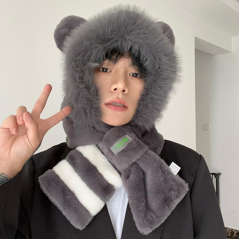 薇薇蜜桃黑白小熊猫毛绒帽子冬季