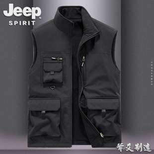 JEEP吉普男秋冬季 坎肩背心多口袋钓鱼马夹男外套 新款 宽松休闲无袖