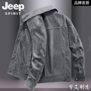 JEEP吉普复古外套男春季青年工装大码宽松上衣服薄款潮流麂皮夹克