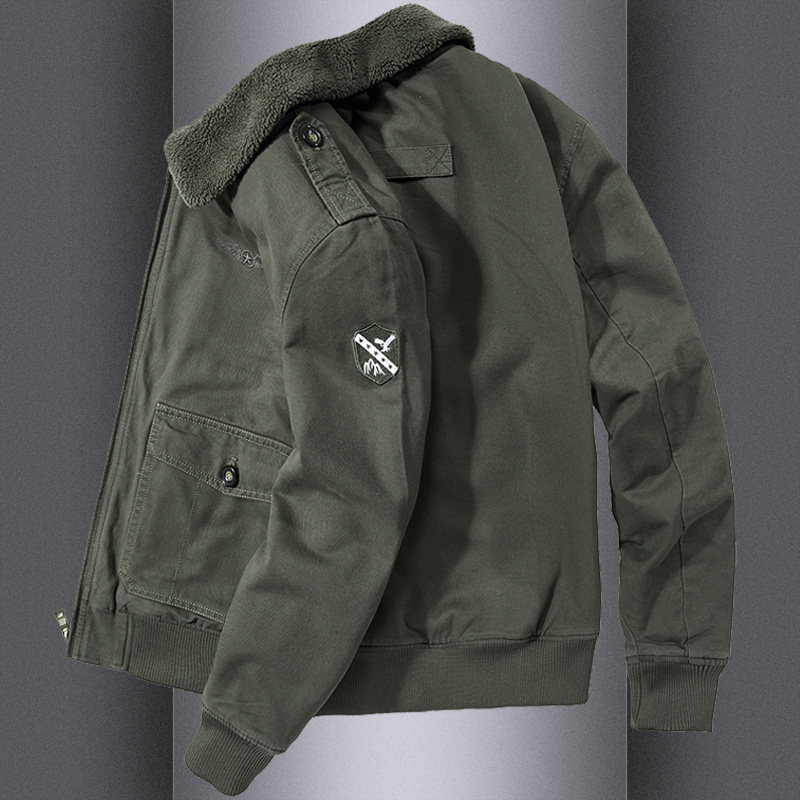 夹克男冬季新款加绒上衣服男秋冬棉服牛仔宽松飞行员大码工装外套