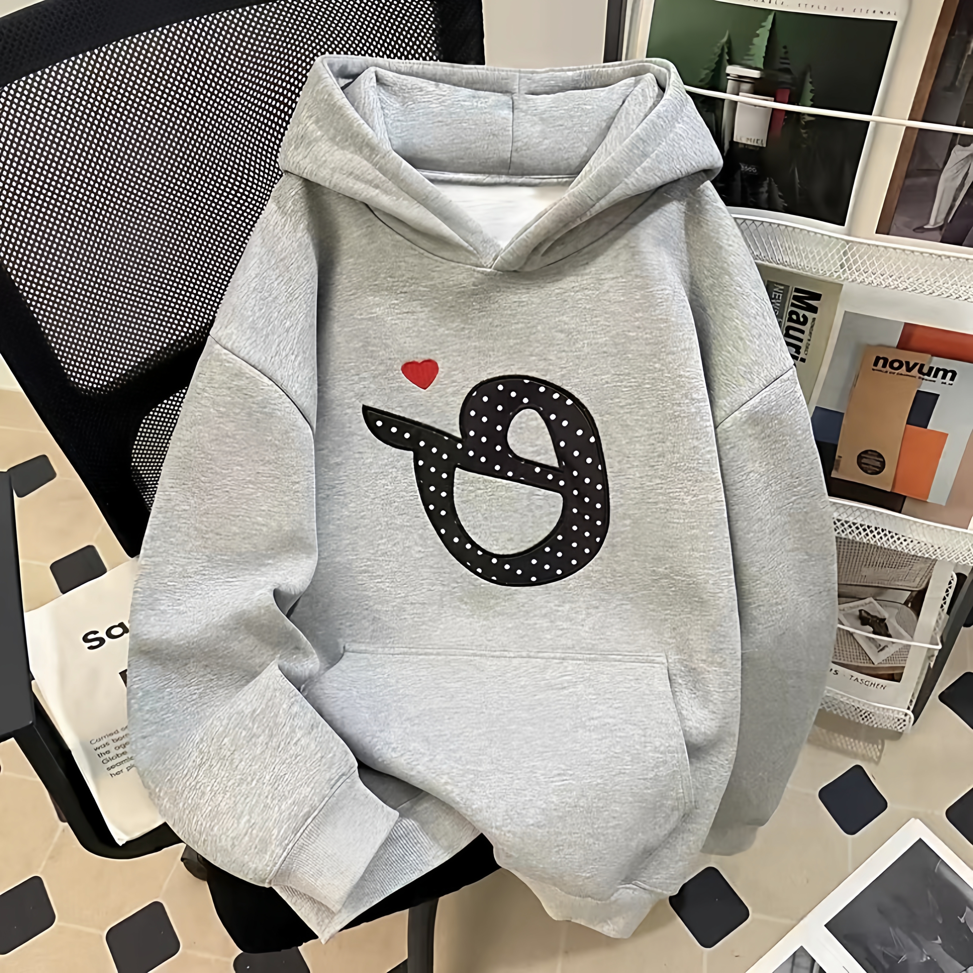 纯棉美式休闲设计感刺绣宽松连帽加绒卫衣男款秋冬加厚外套潮