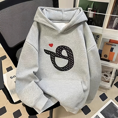 纯棉美式休闲设计感刺绣宽松连帽加绒卫衣男款秋冬加厚外套潮