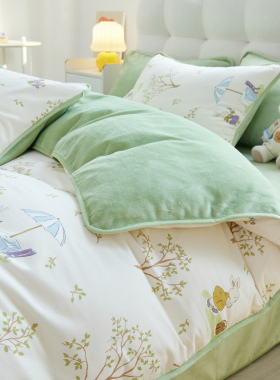 冬季全棉加绒被套单件ab纯棉加厚单面绒牛奶绒被罩学生儿童三件套