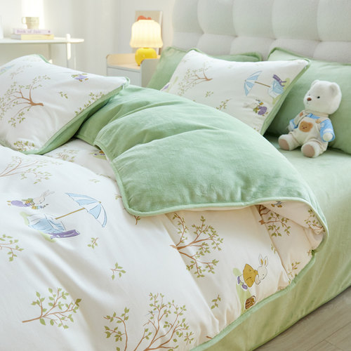 纯棉加绒被套ab面全棉牛奶绒被罩