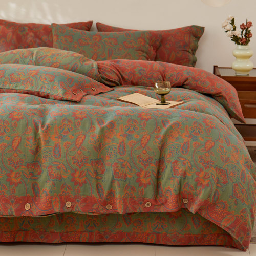 复古风全棉双层纱纯棉纱布四件套