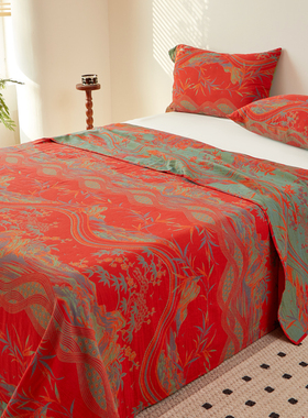 全棉双层纱床单三件套单件A类复古色织提花纯棉纱布被单双面双色