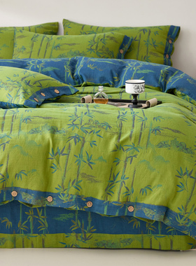 A类全棉双层纱被套单件色织提花双面100纯棉纱布被罩裸睡床品复古