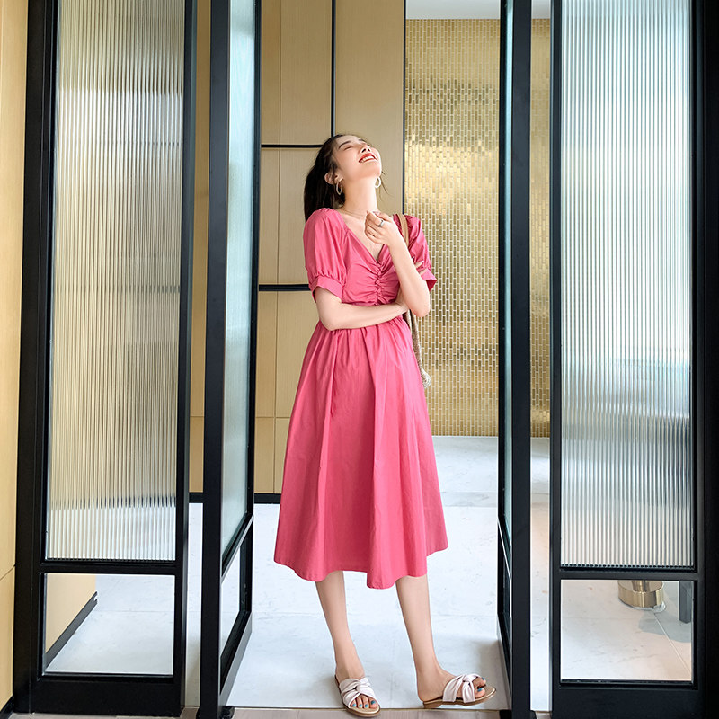 孕妇夏装短袖连衣裙孕妈小清新网红洋气时尚潮辣妈个性夏天裙子