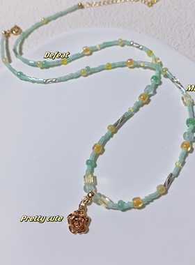 【19包邮】黄绿色清新夏日小众锁骨链 手链 手工串珠项链