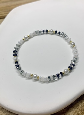 原创小香风精致小众黑白进口花生珠弹力绳手链手串串珠细手链