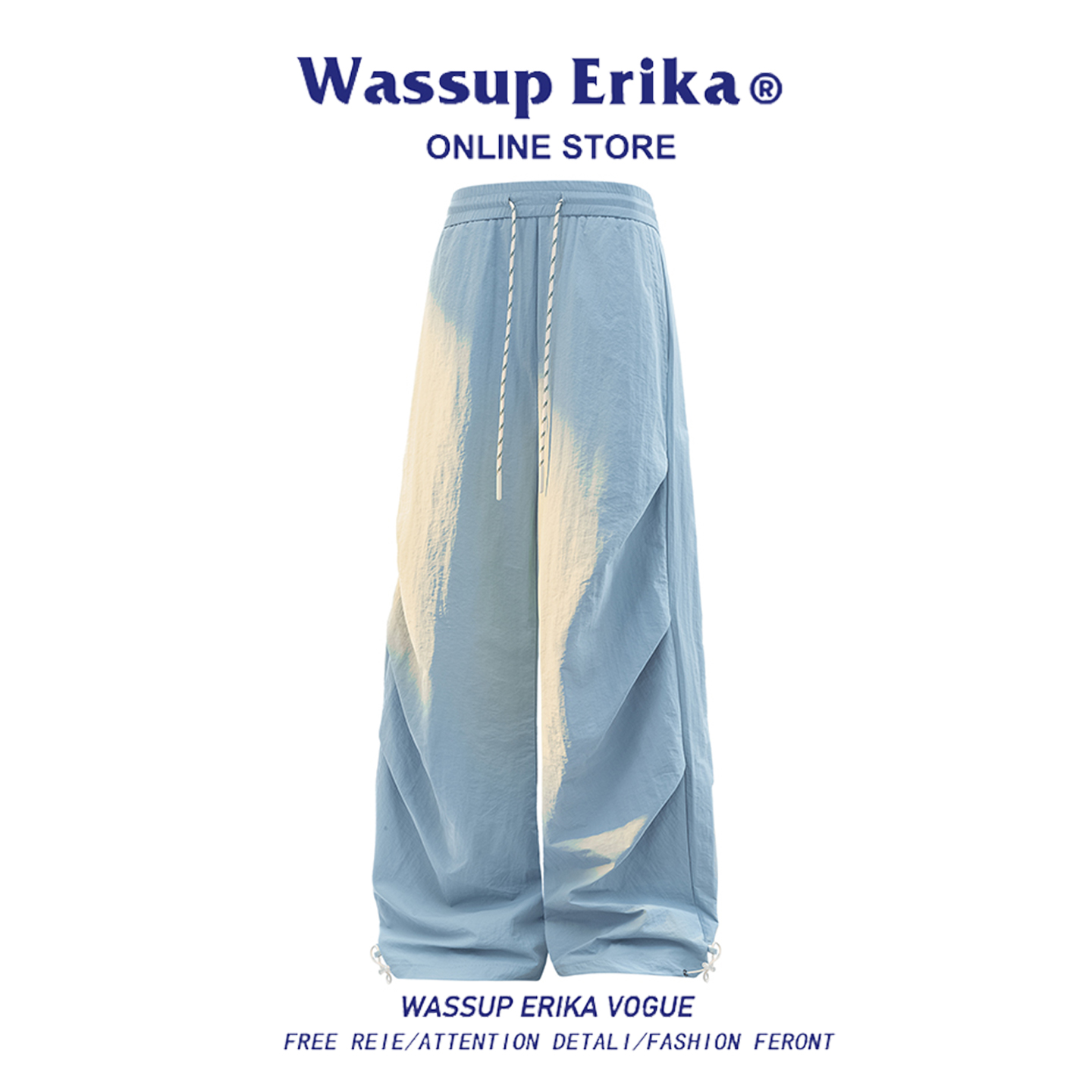 WASSUP ERIKA裤子2025新款今年流行爆款夏季蓝色长裤海边穿搭卫裤