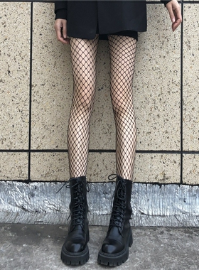 渔网袜开裆JK黑丝袜女夏开档薄款镂空辣妹网红性感连裤袜子黑色