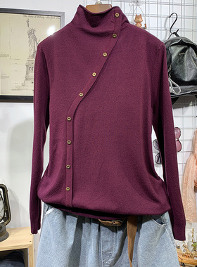 洋气半高领打底毛衣女薄款2025春秋装宽松文艺长袖内搭显瘦针织衫