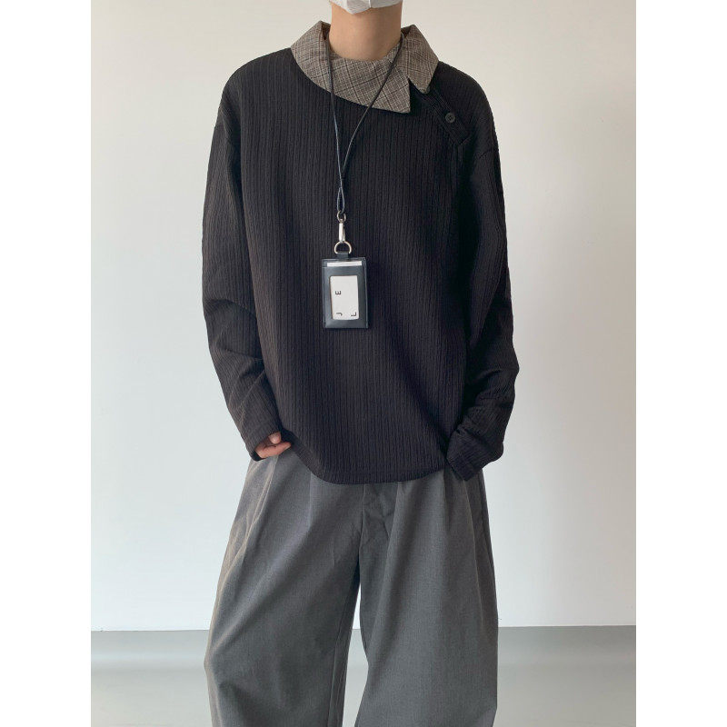 慵懒风小众休闲长袖T恤男黑色